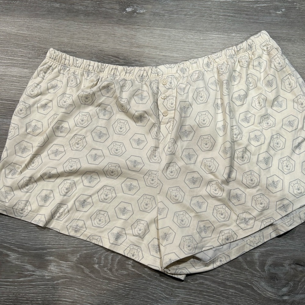 Disney Cream Pajama Shorts with Gray Pattern